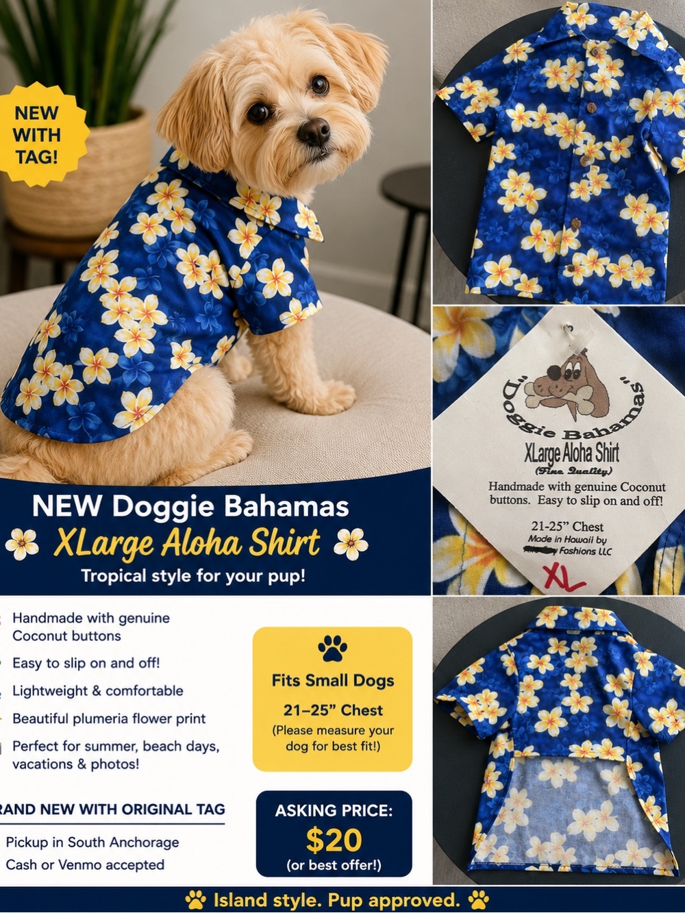 🌺🐶 2 NEW Hawaiian Dog Shirts – $25 for Both! 🐶🌺